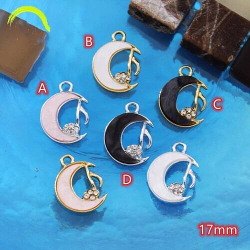 Music Note Charms for Jewelry making 10pcs Enamel Moon Charm Pendant with Rhinestone Girls Earrings Making Finding