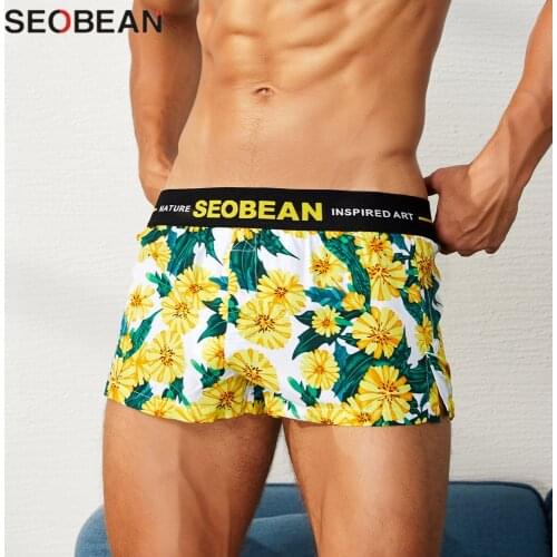 SEOBEAN Young Fashion Mens Boxers Comfortable Loose Flower Underwear Men Boxer Shorts Home Underpants Youth Underwear Sleepwear