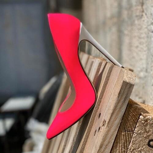 Sexy White Stiletto Heels Patchwork Shoes 12CM 10CM 8CM Pointed toe Pink Yellow Leather Dress Shoes Big Size 13 Drop Ship