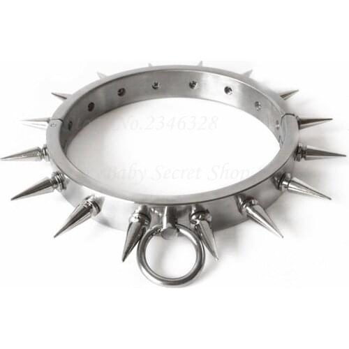 Heavy Stainless Steel Fetish Slave Restraint Neck Collar With Thorn Detachable Spike Choker BDSM Bondage Sex Toys For Woman Man