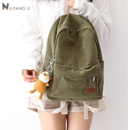 2020 New Design Macarons Corduroy Girls Backpack Women Leisure Bag Teenager School Student Book Bag Daily Young Out Door