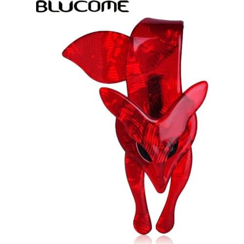Blucome Flaming Fiery Red Fox Shape Brooch Striated Acrylic Jewelry For Lady Women Party Accessories Scarf Hat Bag Corsage Pins