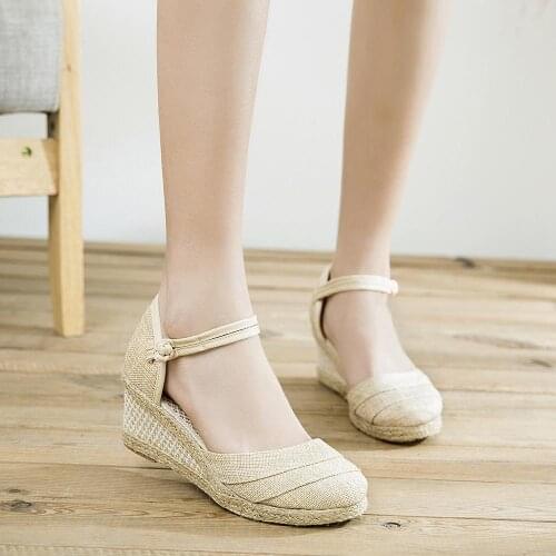 YourSeason Handmade Ladies Plain Linen Shoes Wedge Espadrilles 6cm Bohemian Shoes Ladies Women Summer Platforms Pumps Patchwork