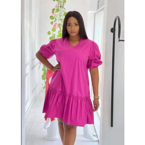 Women Robe Femme Summer Solid Color A-Line Dresses Patchwork Ruffles V-Neck Short Sleeve Slim Dress For Woman Vestido De Mujer