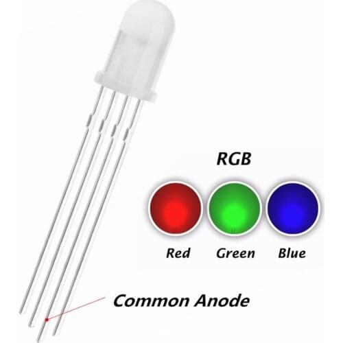 10PCS 5mm RGB LED Diffused Light Common Anode Tricolor Red Green Blue Diffused 5 mm LED Emitting Diode Lamp Wide Angle