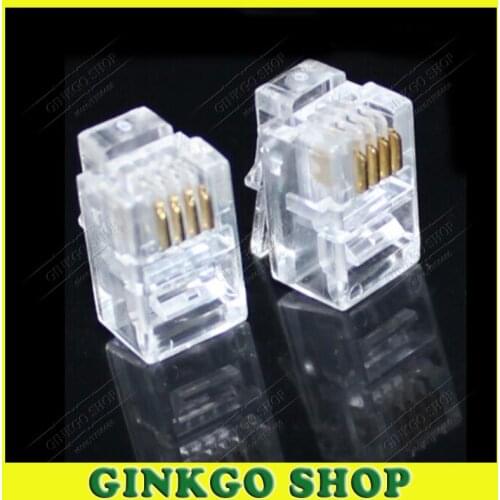 100pcs/lot Crystal RJ12 4P4C Modular Plug Handset Adapter Telephone Connector for Receiver Joint Free Shipping