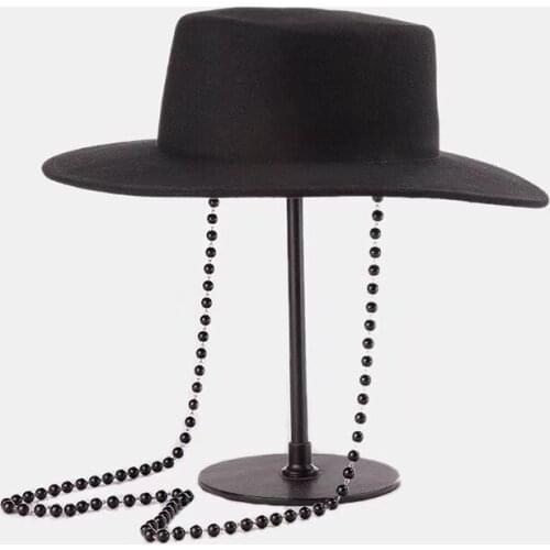 2021 New Tomkhu autumn winter wool Diamond pearl ribbon lady fedoras cap women leisure panama jazz hat