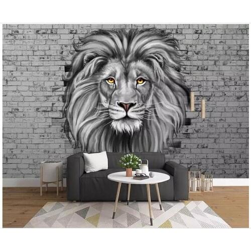 3d photo wallpaper custom mural Black and white lion brick wall Home decor living room 3d wall mural wallpaper for walls 3 d
