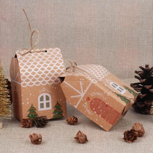 5pcs Christmas Gift Boxes House Gift Box Kraft Paper Gift Candy Bag Xmas Gift Box New Year Xmas Event Party Supplies Kids Gifts