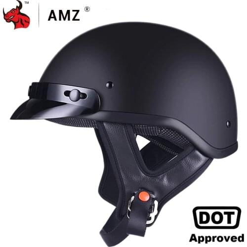 AMZ Motorcycle Helmet Half Face Retro Moto Helmet Vintage German Style Casco Casque Scooter Helmets With Inner Sun Visor DOT