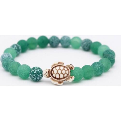 Sea Turtle Charm Bracelet for Women 8mm Green Weathering Stone Bracelets & Bangles MBR180196