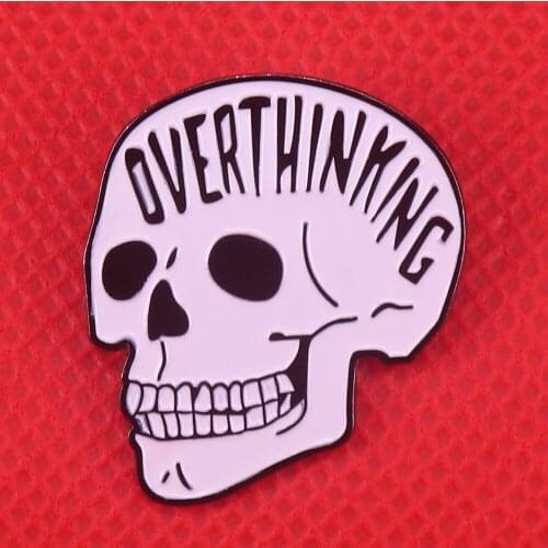 Overthinking enamel pin anxiety ghost brooch skull pins cute worry OCD badge horror Halloween gift shirts jacket accessories