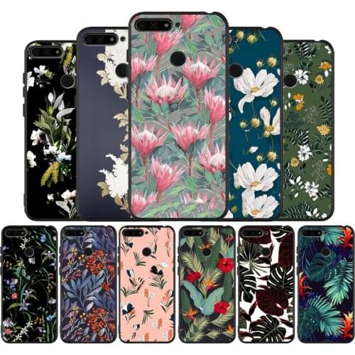 Flower Leaves black Silicone Phone Case For honor 20 Pro 8 8X 9 10 20 Lite for Mate 10 30 Lite Pro cove
