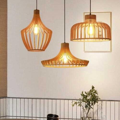 Wooden Birdcage led Pendant Light Creative Restaurant Bar Coffee Shop Lighting Fixtures Bedroom Dining Room Indoor Pendant Lamps