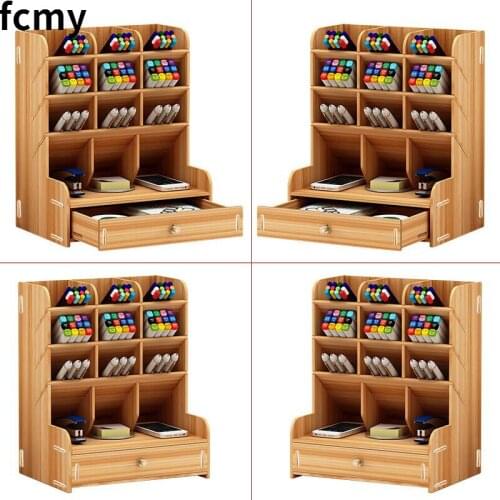 Wooden Desk Organizer Multi-Functional DIY Pen Holder Box Desktop Stationary Home Office Supply Desktop Storage Rack