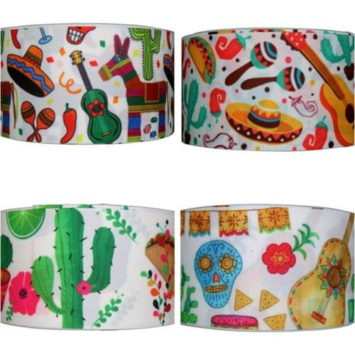 DHK 3'' 50yards mexico cactus Alpaca printed grosgrain Ribbon Accessory hairbow headwear decoration DIY 75mm Wholesale S997