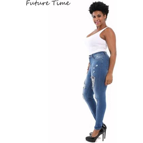 Dress Women Slim Skinny Sexy Pencil Pants High Waist Stretch Plus Size Hips Ripped Hole Washed Blue Denim Jeans Woman C2138