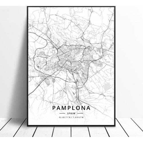 Elche Pamplona Vitoria-Gasteiz Madrid Albacete Santander Oviedo Spain Canvas Art Map Poster Bedroom bedside background frame