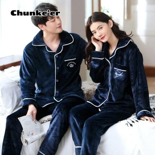 Flannel Pajamas Women Long Sleeved Coral Velvet Autumn Winter Lovers Plush Thickened Mens Home Clothes Suit Straight Hair