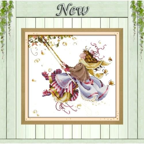 Swing fairy angel girl decor paintings counted print on canvas DMC 11CT 14CT Chinese Cross Stitch kits needlework Sets embroider
