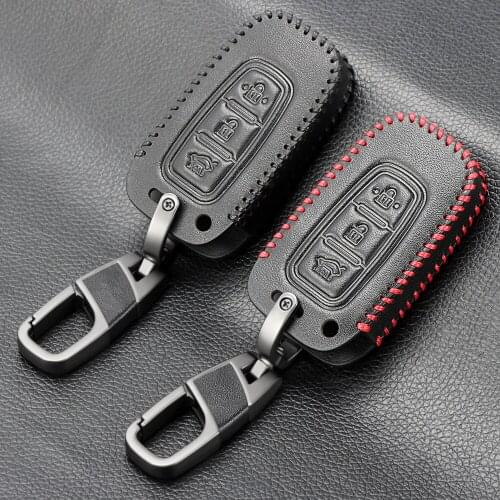 Leather Keychain Pouch For Kia Sportage K2 K5 Sorento Sportage R Soul Cadenza Leather Key Case 3 Button Leather Car Key Holder