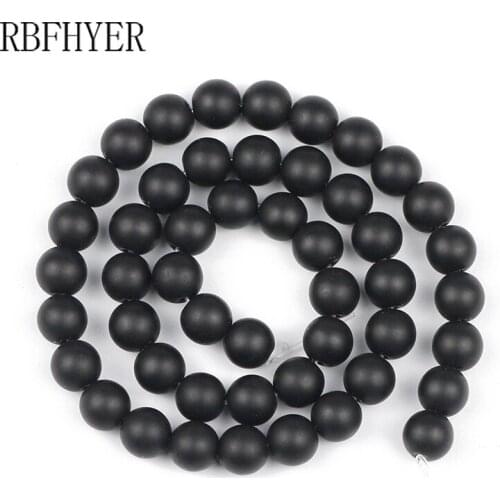 RBFHYER Black Dull Polish Matte natural stone Round Spacer Loose beads fot DIY Jewelry Making Bracelet Necklace 4 6 8 10 12mm 15
