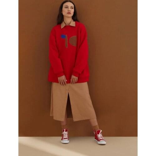Kuaybe Gider Knitted Red Women Sweatshirt Clothing 2020 Winter Fashion All Seasons Style Daily Wear Long Sleeve Oversize New