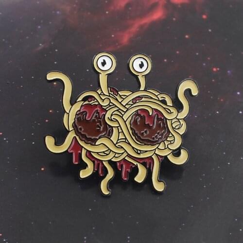 Flying Spaghetti Freak Brooch Funny Pastafarianism Ramen Monster FSM Enamel Pin Hat Denim Fun Badge Friends Creative Gifts