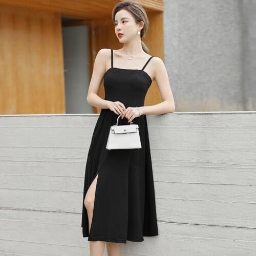 Summer Women black Strap Dress Sexy Solid Lady a-line Dress midi Dresses Female Banquet party Dress 2021 womens formal dresses
