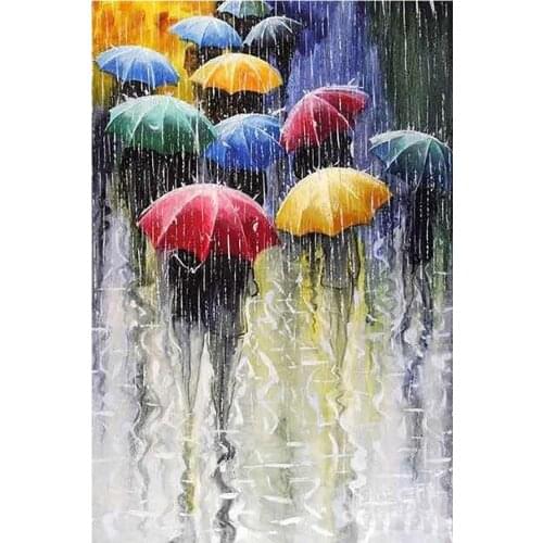 People With Umbrellas in Rainy Days Diamond Painting Oil Round Full Drill Nouveaute DIY Mosaic Embroidery 5D Cross Stitch Gifts