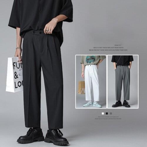 Fashion Men Loose Straight Pants Casual Middle Waiste Long Trourers Solid Ankle Length Pants 2021 New Streetwear Black Plus Size