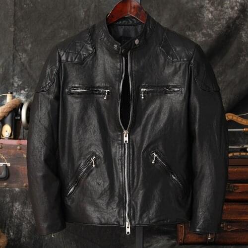 2021 Black Bikers Style Genuine Leather Jacket Men Plus Size 5XL Real Thin Sheepskin Spring Slim Fit Short Motorcycle Coat