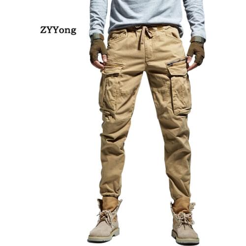 High Street Mens Military Cargo Pants Cotton Ankle Length Beam Feet Army Trousers Joggers Outdoor Motion On Foot Overalls
