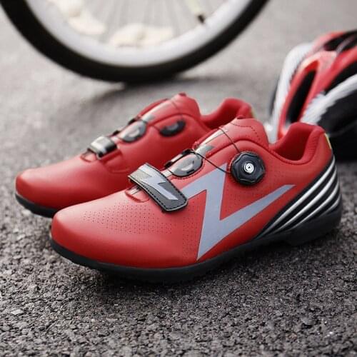 Men Cycling Sneakers Red Leather Professional Men Road Bike Shoes Rubber Flat Speed Mountain Bicycle Shoes Couple sapatilha mtb