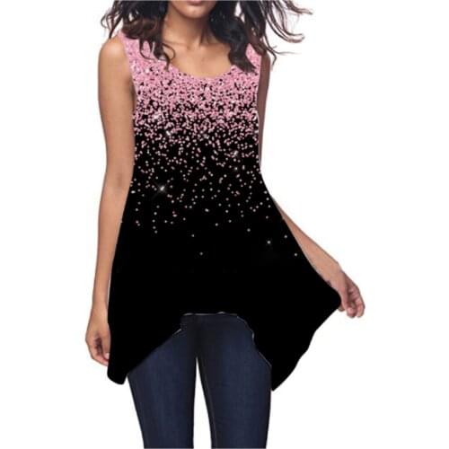 Irregular Plus Size Tops For Ladies Blusas Feminina Verao 2021 Womens Summer Loose Printed Sleeveless O-neck Casual Top Blusas