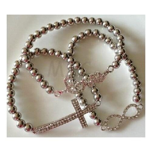 Fdg4e Cross Love Infinity Silver Elastic Stretch Men Bracelet Beads Set Gift crystal
