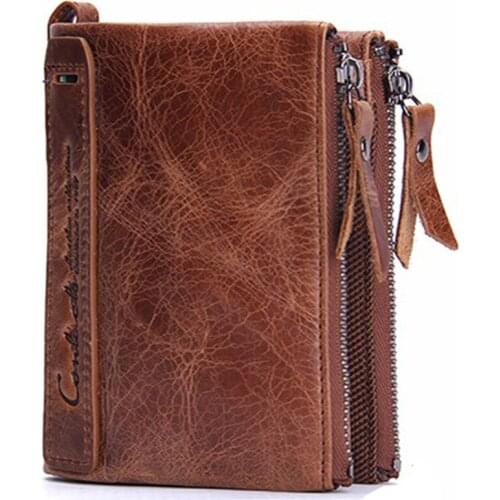 New hot Mens wallet genuine leather short clutch bag fashion purse cow leather double zipper wallet