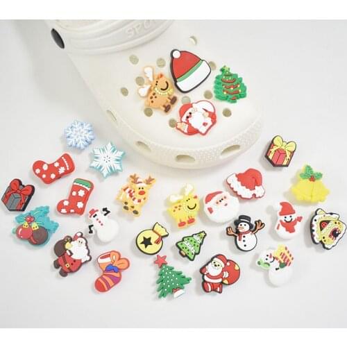 Single Sale 1pc Cute Cartoon Christmas Tree Snowman Shoe Charms Fit Croc JIBZ PVC Saint Claus Sandals Decoration Kids Xmas Gifts