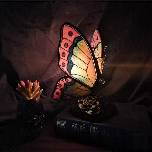 Ding ins lamp bedroom nightstand girl web celebrity small night light small lights and colorful butterfly dream sleep