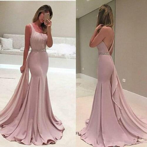 Pink Stretch Satin Mermaid Prom Dresses New 2020 Long Formal Dresses vestidos de fiesta Dresses Evening Wear