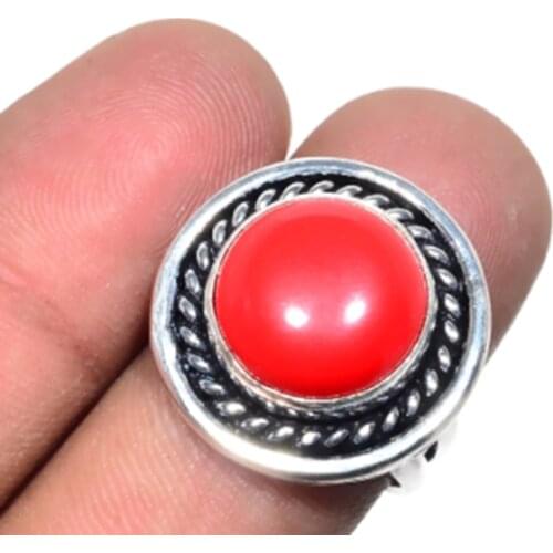 Coral Ring Silver Overlay over Copper , Size: 8.25, R5005