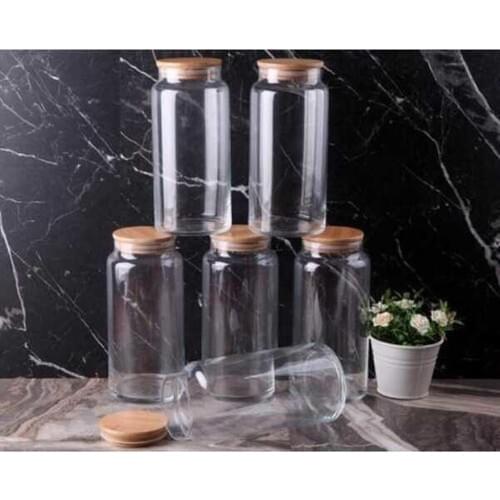 Tofipa Shop Glass Jar 1.3 Lt 6'lı With Bamboo Lid