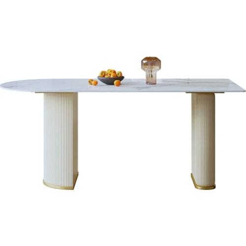 Light luxury island rock slab dining table one rectangular household bright luxury stone dining table