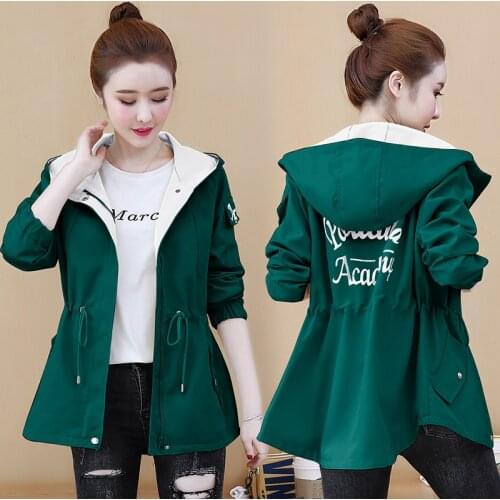 New Spring Autumn Trench Coat Women Korean Fashion Loose Ladies Casual Short Windbreaker Hooded Coat Letter Print Girls Tops 691
