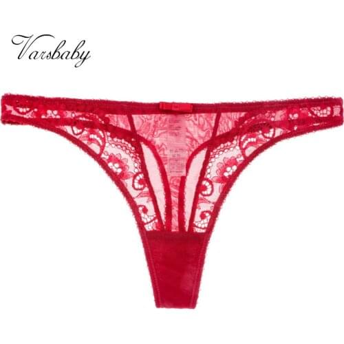 Varsbaby Sexy Hollow-Out Lace Low-Rise Thongs Breathable Underwear S M L XL 2XL Christmas Red And Black Panties