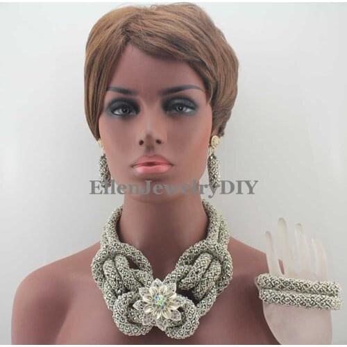 Splendid African beads Jewelry Sets Nigerian Wedding bridal Crystal Beads Jewelry Set Statement Necklace Jewelry W13088