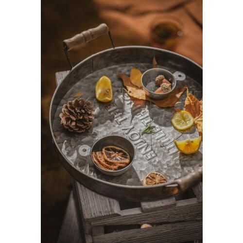 Retro Serving Tray Vintage Metal Storage Tray Breakfast Bread Cake Snack Plate Round Rectangular Box Iron Pan Photography Props