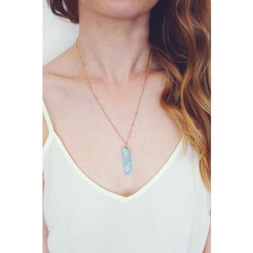 Aqua Aura Mystic Quartz Point Necklace Sky Blue Crystal Necklace Aqua Rainbow Crystal Quartz Necklace