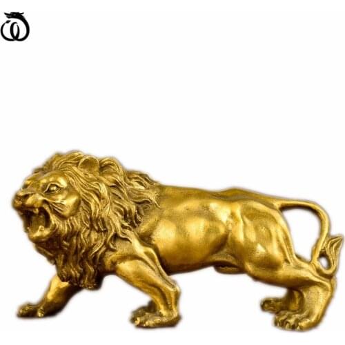 WU CHEN LONG Nordic Abstract Copper Lion Art Sculpture Bronze Animal Figurines Pure Brass Craft Desktop Home Decorations R6341