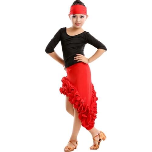 Girls Latin Dance Spiral skirt suits Children Red/Blue/Rose Fringe Latin Ballroom Dress Sexy Cha Cha Salsa Rumba Dance Costume